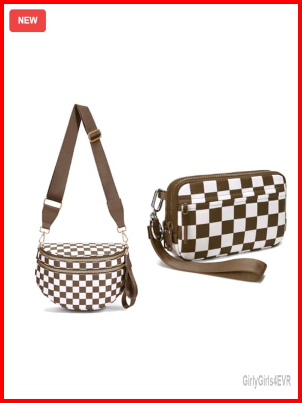 Nylon Checkered Crossbody Bag Wristlet Wallet for Women Gym Travel